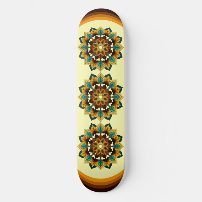 Mandala Mönster 02 i gult och tan Mini Skateboard Bräda 18,5 Cm (Framsida)