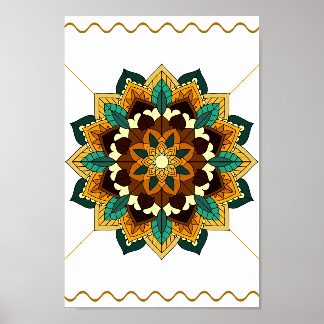 Mandala Mönster 02 i gult och tan Poster (Framsidan)