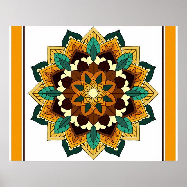 Mandala Mönster 02 i gult och tan Poster (Framsidan)