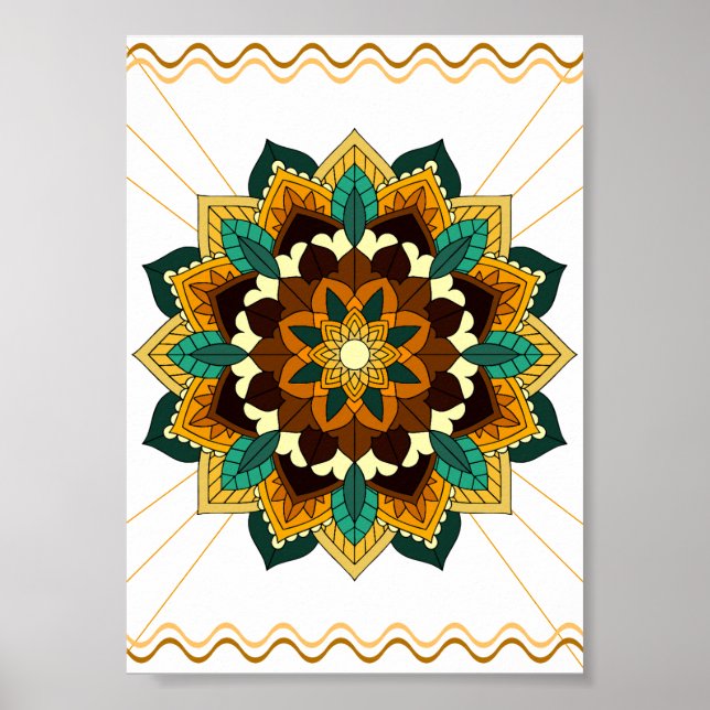 Mandala Mönster 02 i gult och tan Poster (Framsidan)