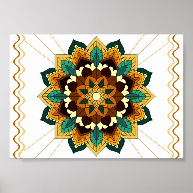 Mandala Mönster 02 i gult och tan Poster (Framsidan)