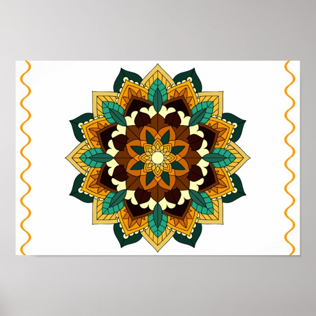 Mandala Mönster 02 i gult och tan Poster (Framsidan)