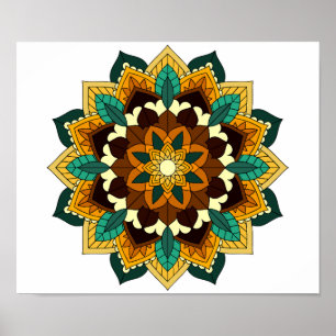 Mandala Mönster 02 i gult och tan Poster