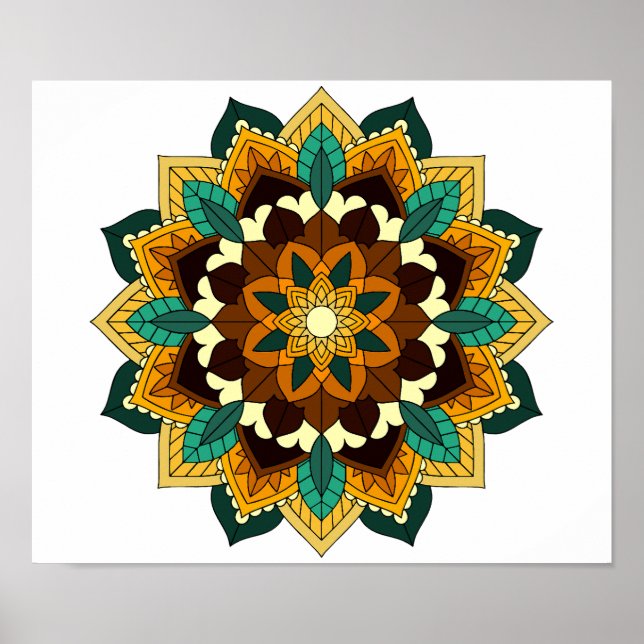 Mandala Mönster 02 i gult och tan Poster (Framsidan)