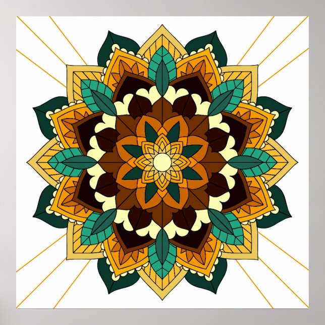Mandala Mönster 02 i gult och tan Poster (Framsidan)