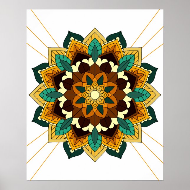 Mandala Mönster 02 i gult och tan Poster (Framsidan)