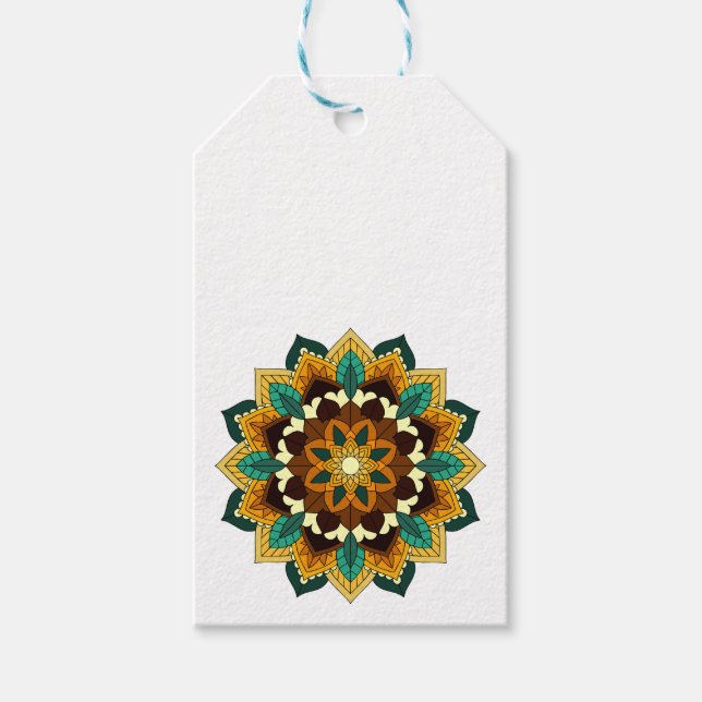 Mandala Mönster 02 i gult och tan Presentetikett (Framsidan)