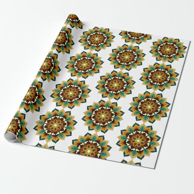 Mandala Mönster 02 i gult och tan Presentpapper (Utrullad)