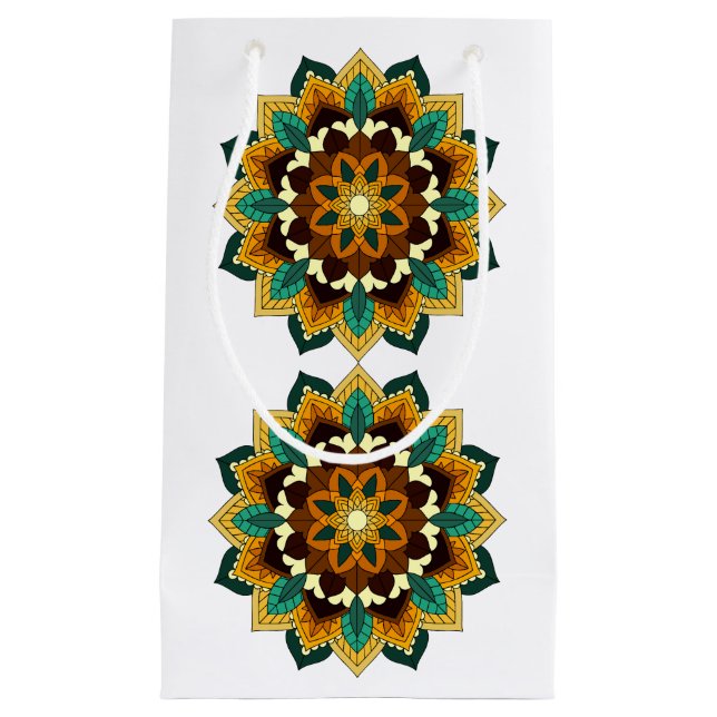 Mandala Mönster 02 i gult och tan Small Gift Bag (Framsidan)