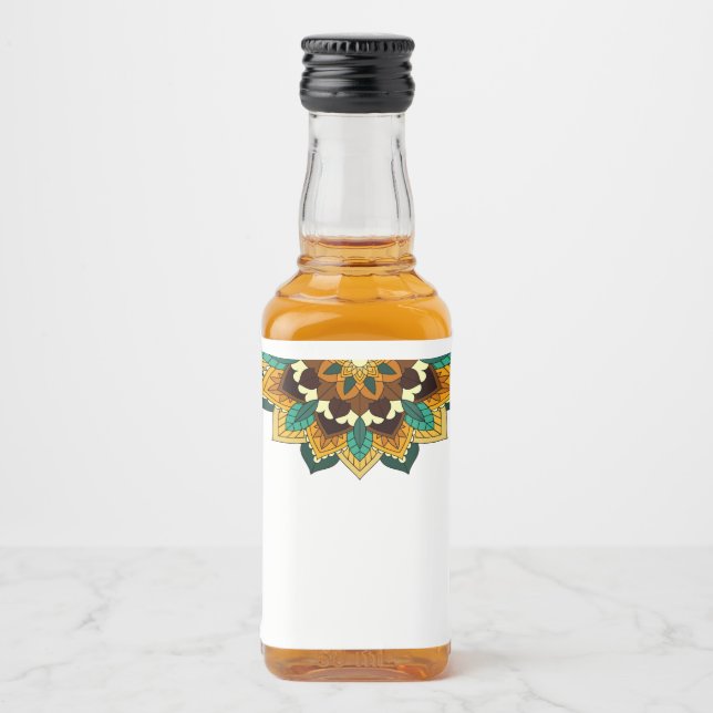 Mandala Mönster 02 i gult och tan Spritflaskor Etikett (Framsida)