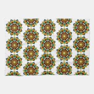 Mandala Mönster 02 i gult & tan Tea Towel Kökshandduk
