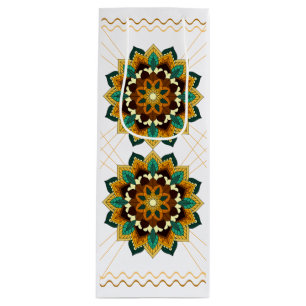 Mandala Mönster 02 i gult & tan Vin Gift Bag
