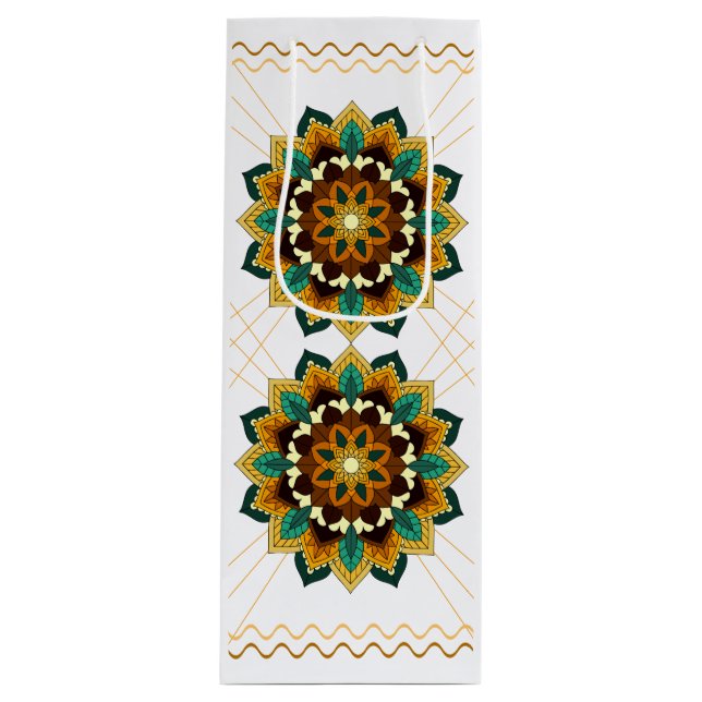 Mandala Mönster 02 i gult & tan Vin Gift Bag (Framsidan)