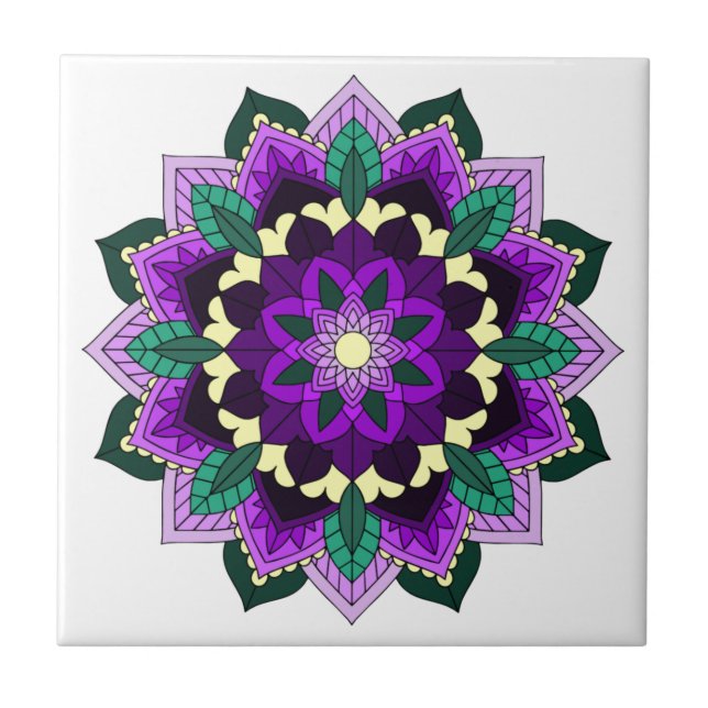Mandala Mönster 02 i lila Kakelplatta (Framsidan)