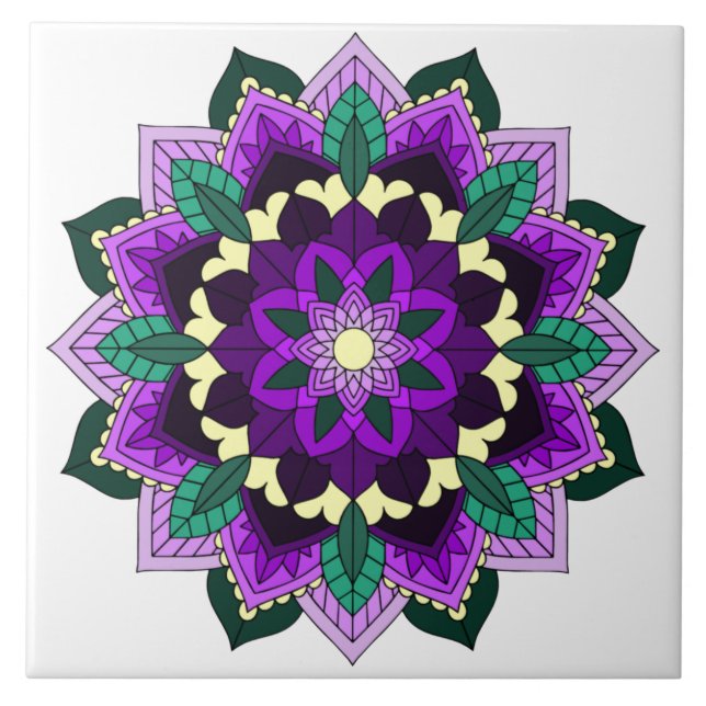Mandala Mönster 02 i lila Kakelplatta (Framsidan)