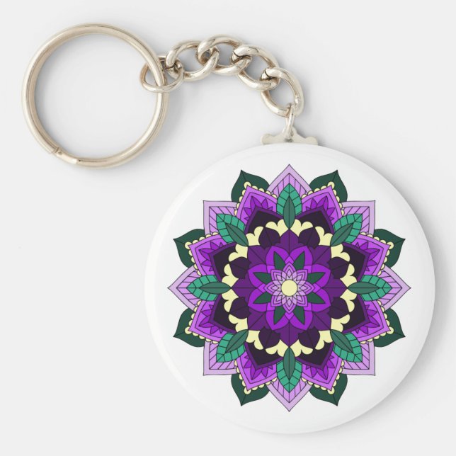 Mandala Mönster 02 i lila Nyckelring (Framsidan)