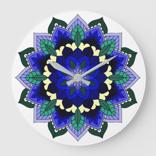 Mandala Mönster 02 i mörk blått Large Clock Stor Klocka (Framsida)