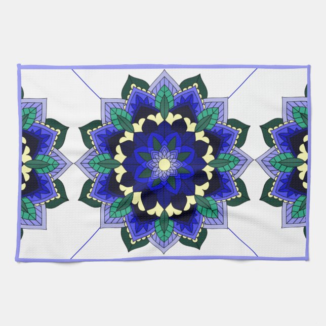 Mandala Mönster 02 i mörk blått Tea Towel Kökshandduk (Horisontell)