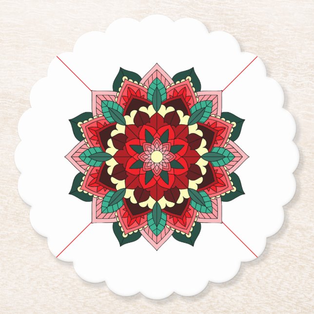 Mandala Mönster 02 i röd Papper Underlägg (Framsida)