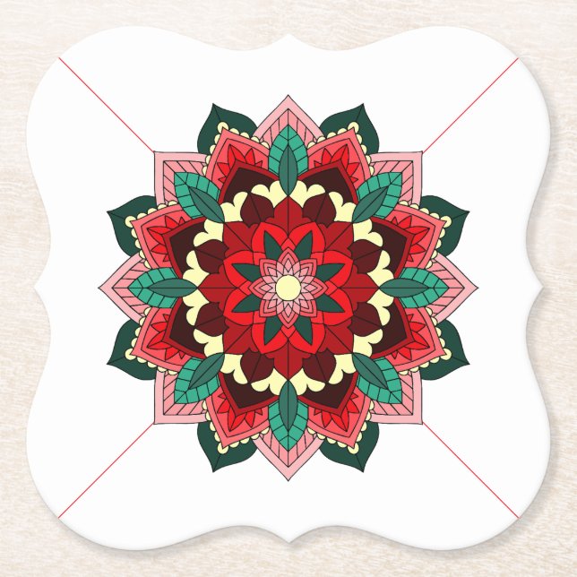 Mandala Mönster 02 i röd Papper Underlägg (Framsida)