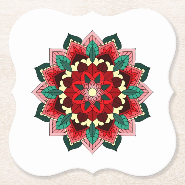 Mandala Mönster 02 i röd Papper Underlägg (Framsida)