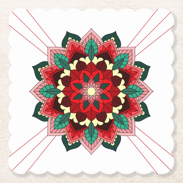 Mandala Mönster 02 i röd Papper Underlägg (Framsida)