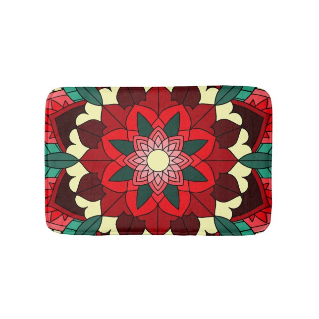 Mandala Mönster 02 i rött Bath Mat Badrumsmatta (Framsidan)