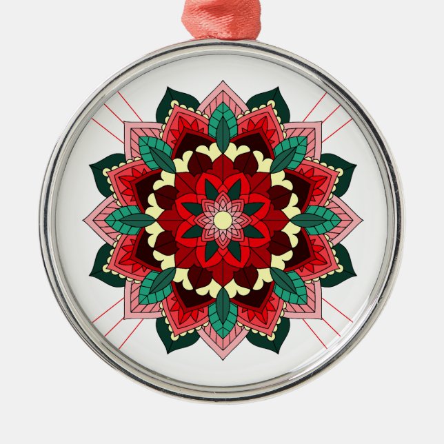 Mandala Mönster 02 i rött Julgransprydnad Metall (Framsidan)