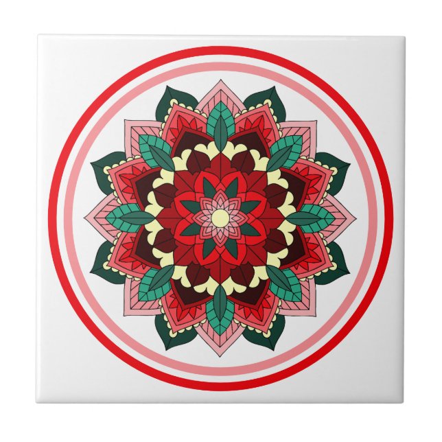 Mandala Mönster 02 i rött Kakelplatta (Framsidan)