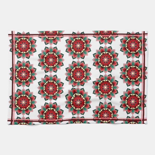 Mandala Mönster 02 i rött Kökshandduk (Horisontell)