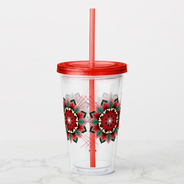 Mandala Mönster 02 in red Acrylic Tumbler Take Away Mugg (Framsida)