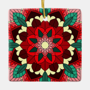 Mandala Mönster 02 in red Ceramic Ornament