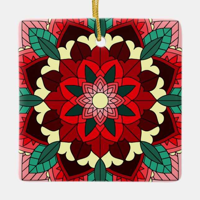 Mandala Mönster 02 in red Ceramic Ornament (Framsida)