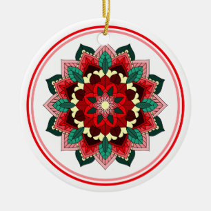 Mandala Mönster 02 in red Ceramic Ornament
