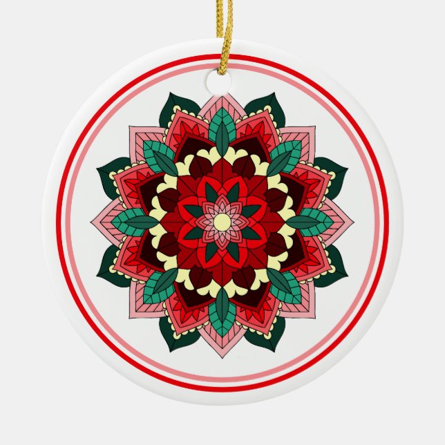 Mandala Mönster 02 in red Ceramic Ornament (Framsidan)