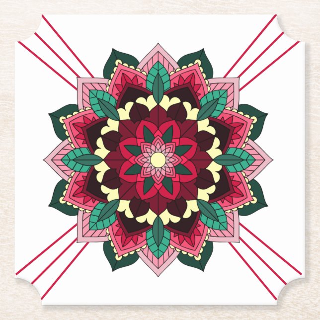 Mandala Mönster 02 på djup rosa Papper Underlägg (Framsida)