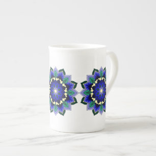 Mandala Mönster 02 på mörk blått Benporslin Mugg
