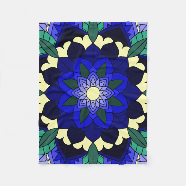 Mandala Mönster 02 på mörk blått Fleecefilt (Framsidan)