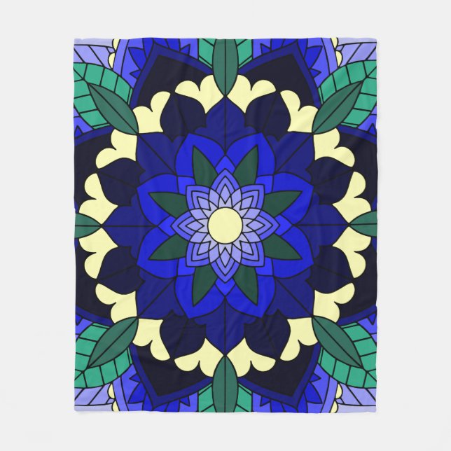 Mandala Mönster 02 på mörk blått Fleecefilt (Framsidan)