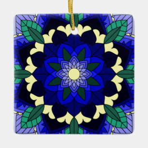 Mandala Mönster 02 på mörk blått Julgransprydnad Keramik