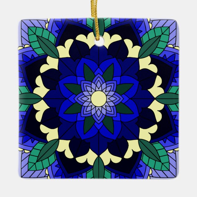 Mandala Mönster 02 på mörk blått Julgransprydnad Keramik (Framsida)