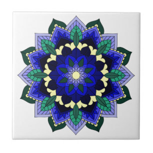 Mandala Mönster 02 på mörk blått Kakelplatta