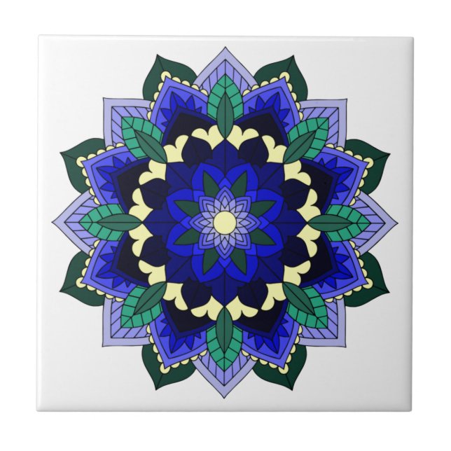 Mandala Mönster 02 på mörk blått Kakelplatta (Framsidan)