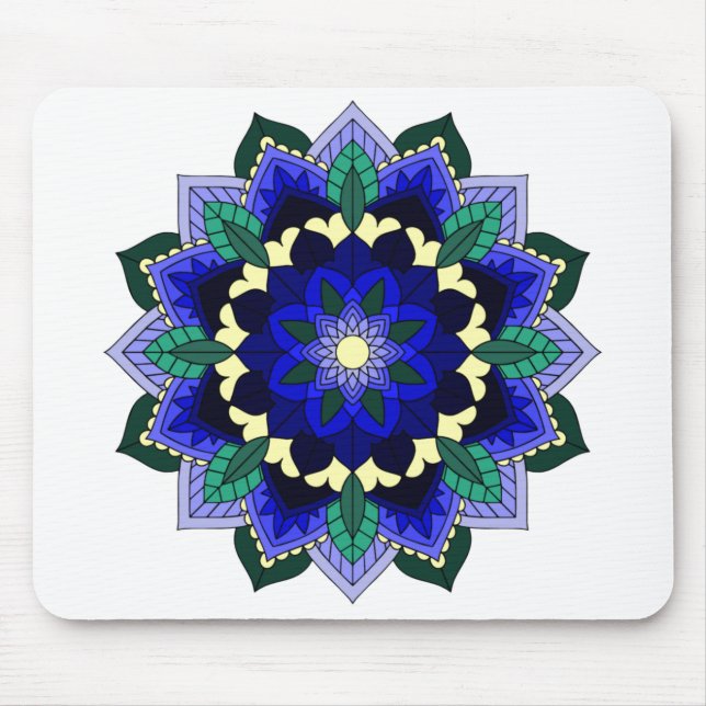 Mandala Mönster 02 på mörk blått Musmatta (Framsidan)