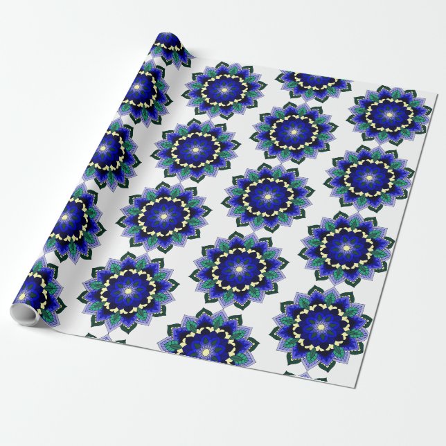 Mandala Mönster 02 på mörk blått Presentpapper (Utrullad)