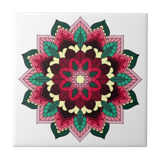 Mandala Mönster 02 vid djup rosa Kakelplatta (Framsidan)