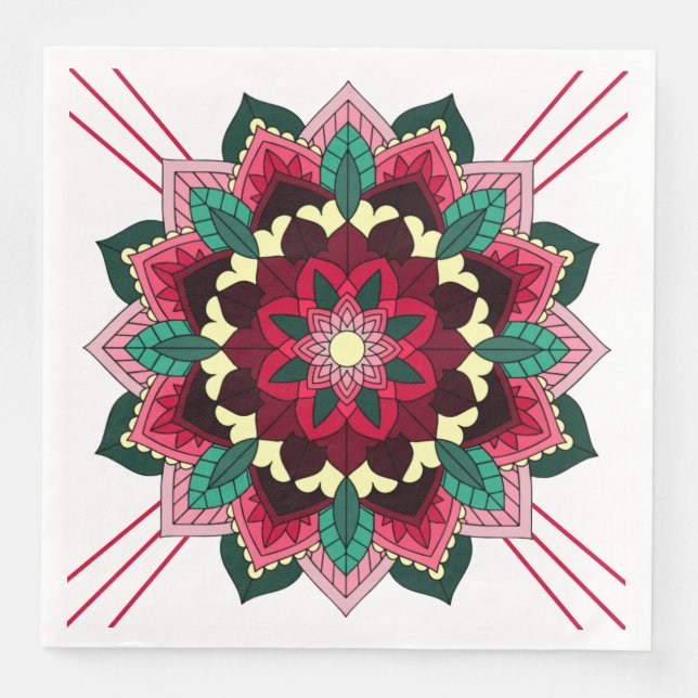 Mandala Mönster 02 vid djup rosa Napkin Pappersservett (Framsida)