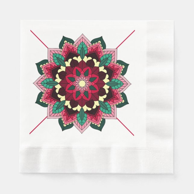 Mandala Mönster 02 vid djup rosa Napkin Pappersservett (Framsidan)