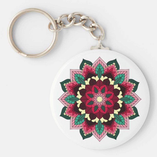 Mandala Mönster 02 vid djup rosa Nyckelring (Framsidan)