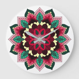 Mandala Mönster 02 vid djup rosa Stor Klocka